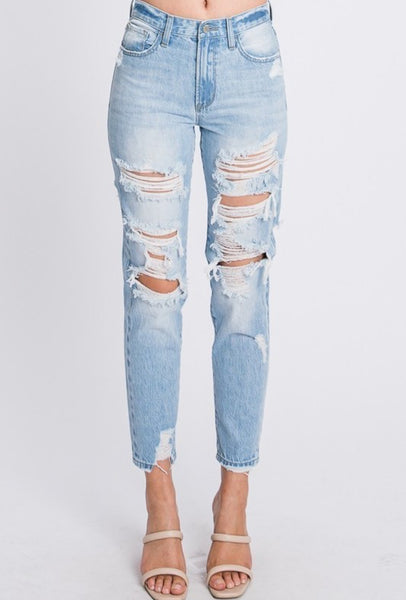 INSTOCK PETRA DISTRESSED HIGH WAISTED MOM JEANS