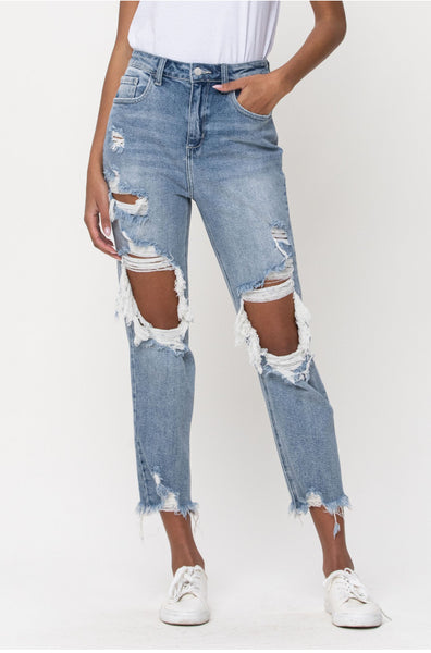 INSTOCK CELLO DISTRESSED HIGH RISE JEANS
