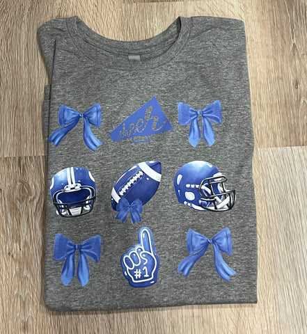 PREORDER BLUE FOOTBALL BOW T-SHIRT