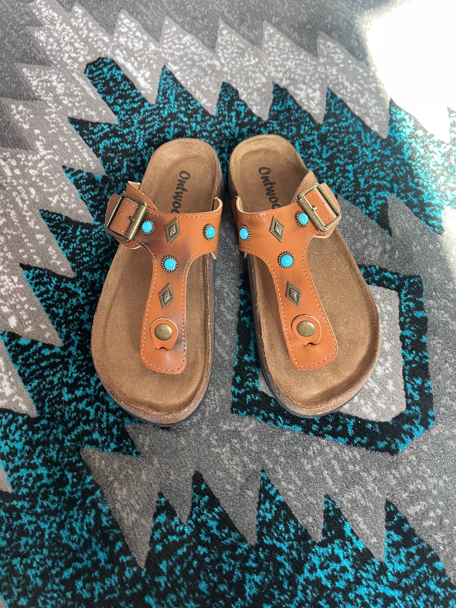 INSTOCK TURQUOISE STONE SANDALS