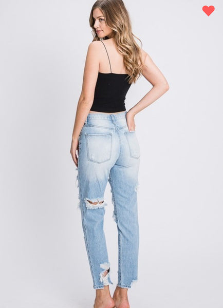 INSTOCK PETRA DISTRESSED HIGH WAISTED MOM JEANS