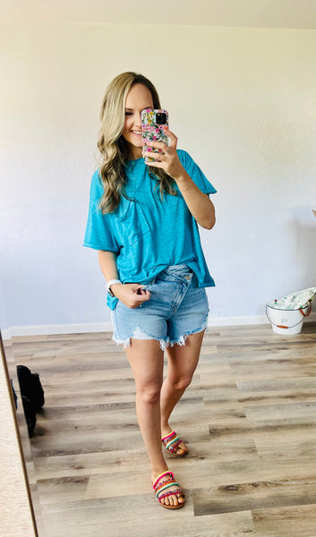 INSTOCK TURQUOISE BURNOUT TOP