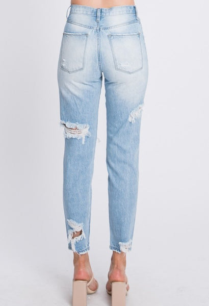 INSTOCK PETRA DISTRESSED HIGH WAISTED MOM JEANS