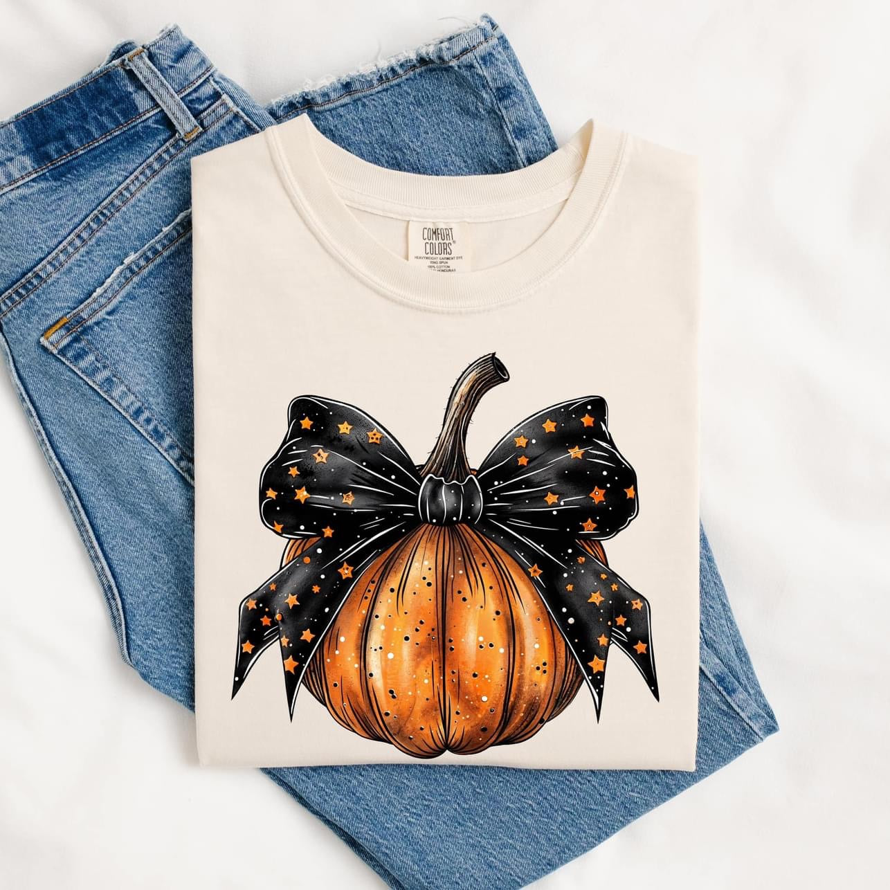 PREORDER PUMPKIN BLACK BOW T-SHIRT