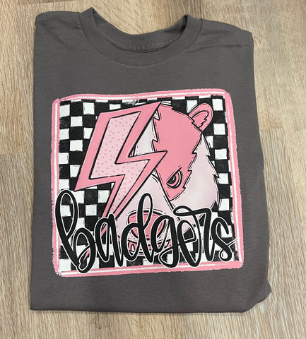 PREORDER PINK CHECKERED BADGERS T-SHIRT