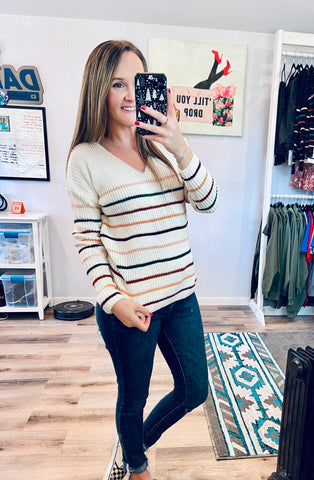 INSTOCK CREAM STRIPED SWEATER