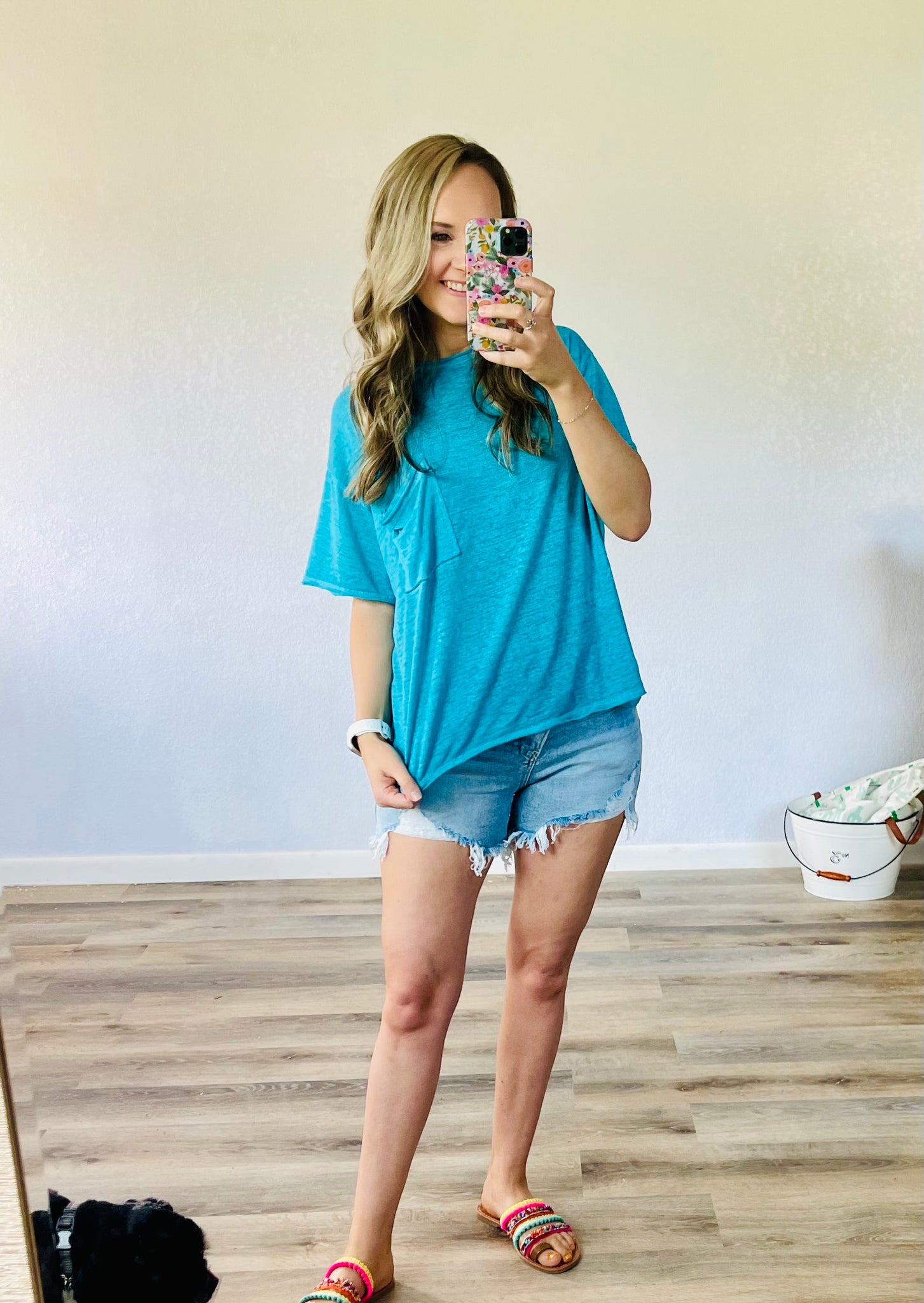 INSTOCK TURQUOISE BURNOUT TOP