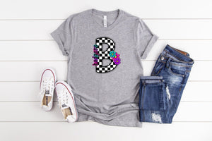 PREORDER CHECKERED FLORAL B BADGERS T-SHIRT